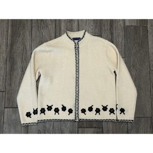 Karen Scott VTG Embroidered Wool Zip Cardigan Small Nordic Granny Y2K 90s